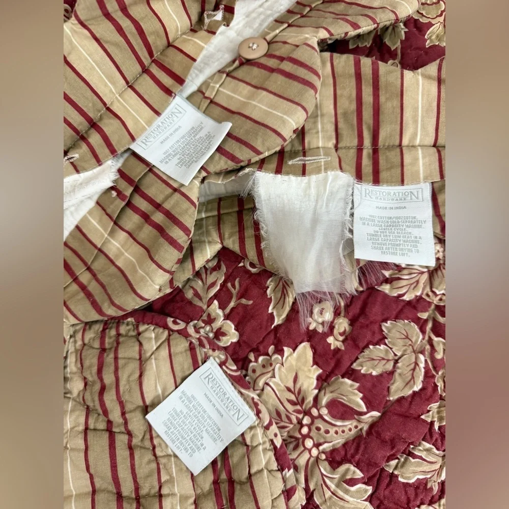 Restoration Hardware French Country Floral Stripes Pair of King Pillow Shams